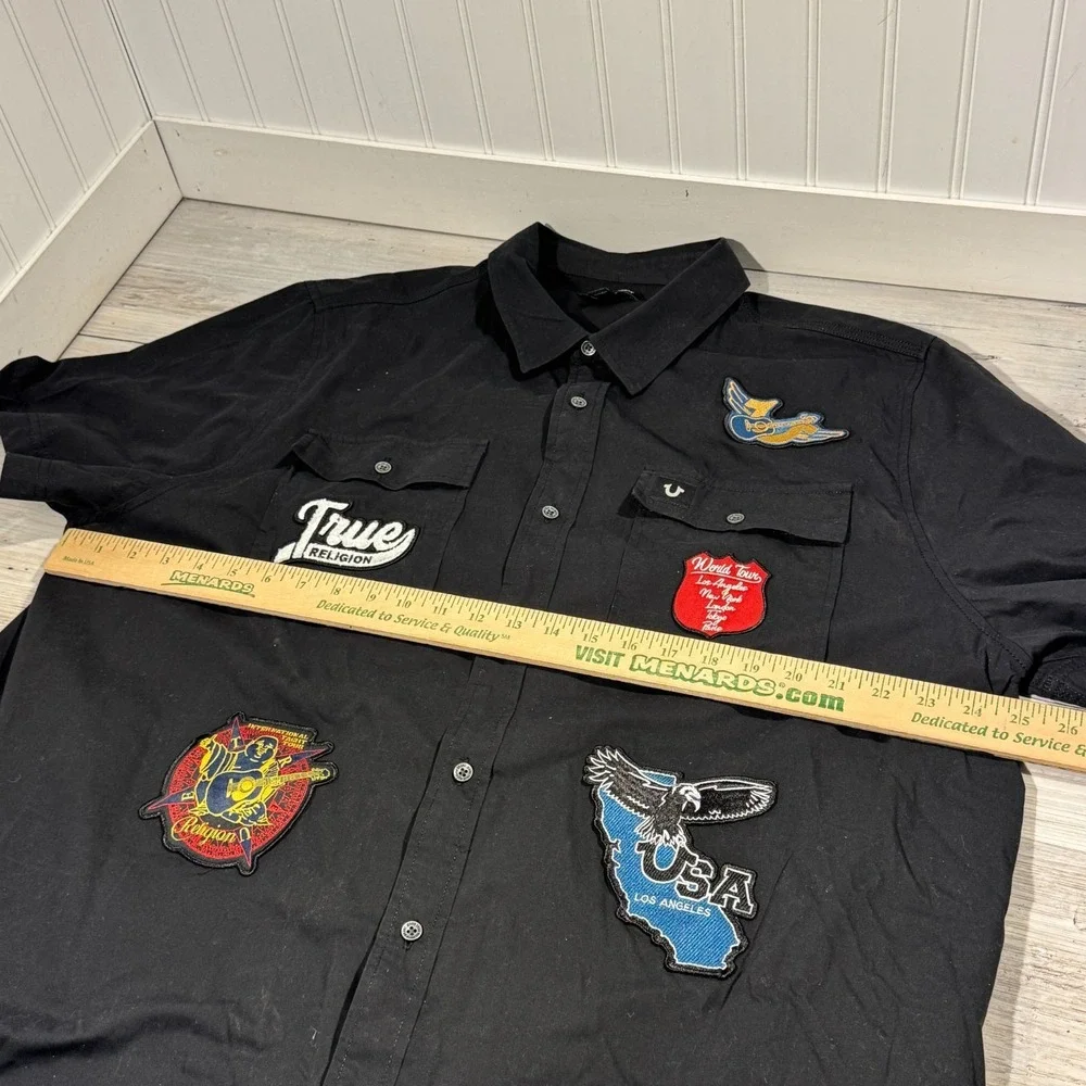True Religion Work Wear Patch Men's Size 2XL Short Sleeve Button‎ Up RARE